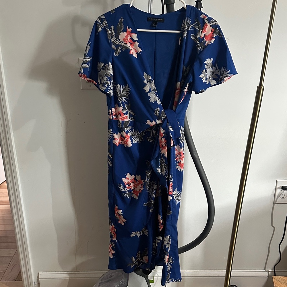 Banana Republic Floral Wrap Midi Dress in Blue and Pink